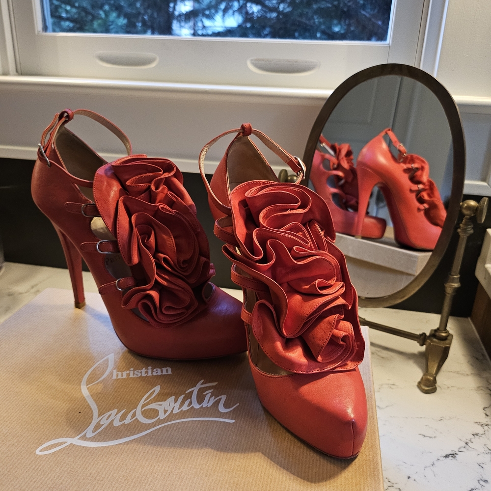 Christian Louboutin Rose Red Ruffle Heels